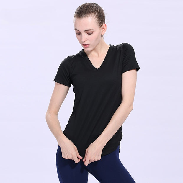 Yoga T-shirt Sport Woman Slim Short Sleeve